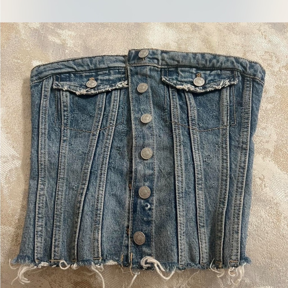Zara Denim Buttoned Corset Top